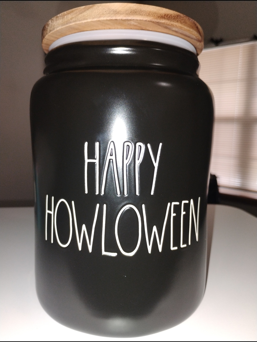 Rae Dunn Black Ceramic Canister with White Lettering